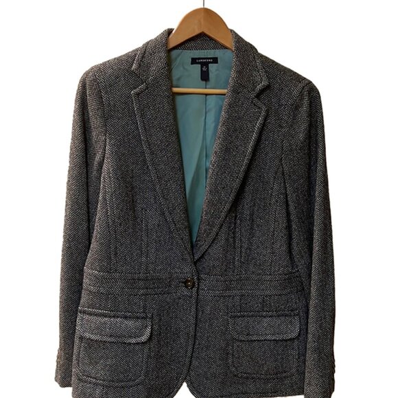 Land’s End B&W herringbone tweed jacket US 16 Tall - Picture 1 of 7